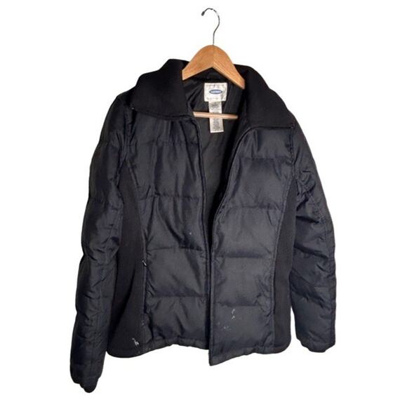Old Navy Puffer Coat Size Medium Vintage Black Side Panels Down Feather FLAWED - Picture 3 of 13